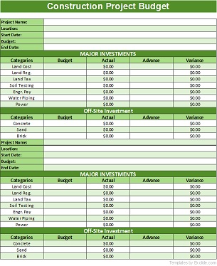 Sample Construction Project Budget Template