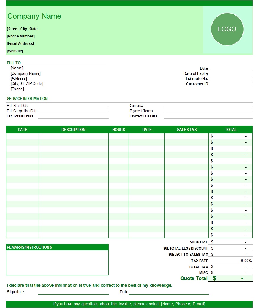 Advanced II Invoice Template Excel