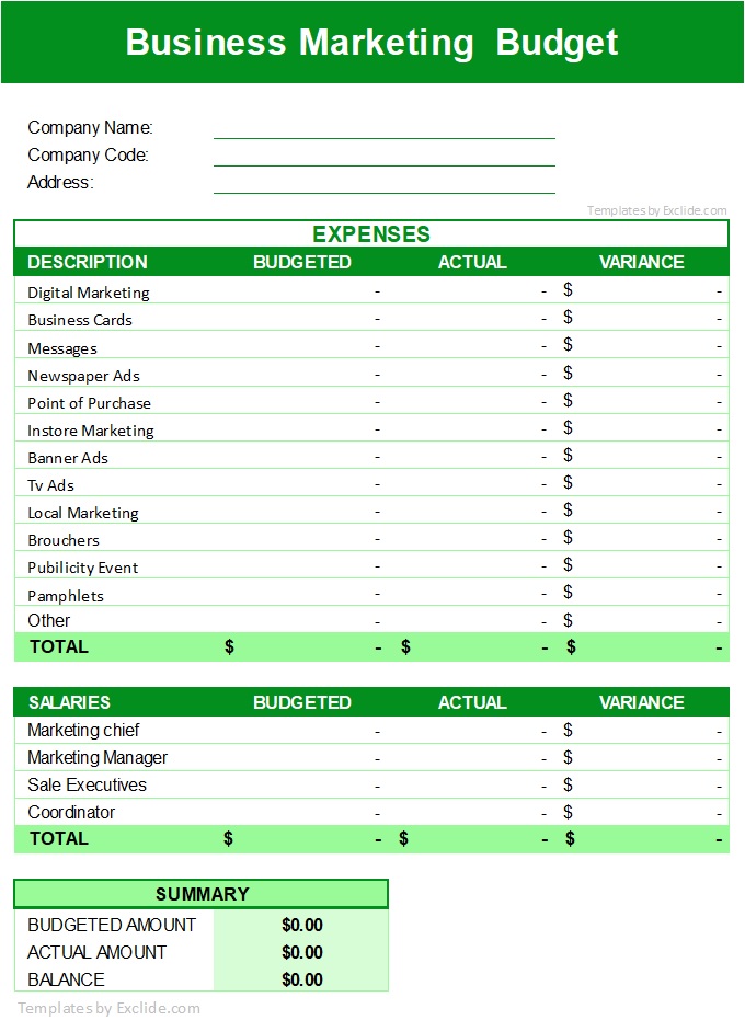Business Marketing Budget