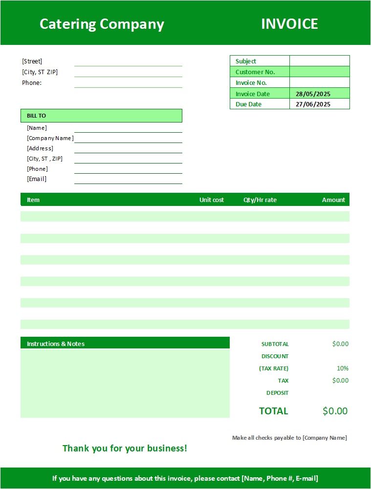Catering Invoice Template Excelide