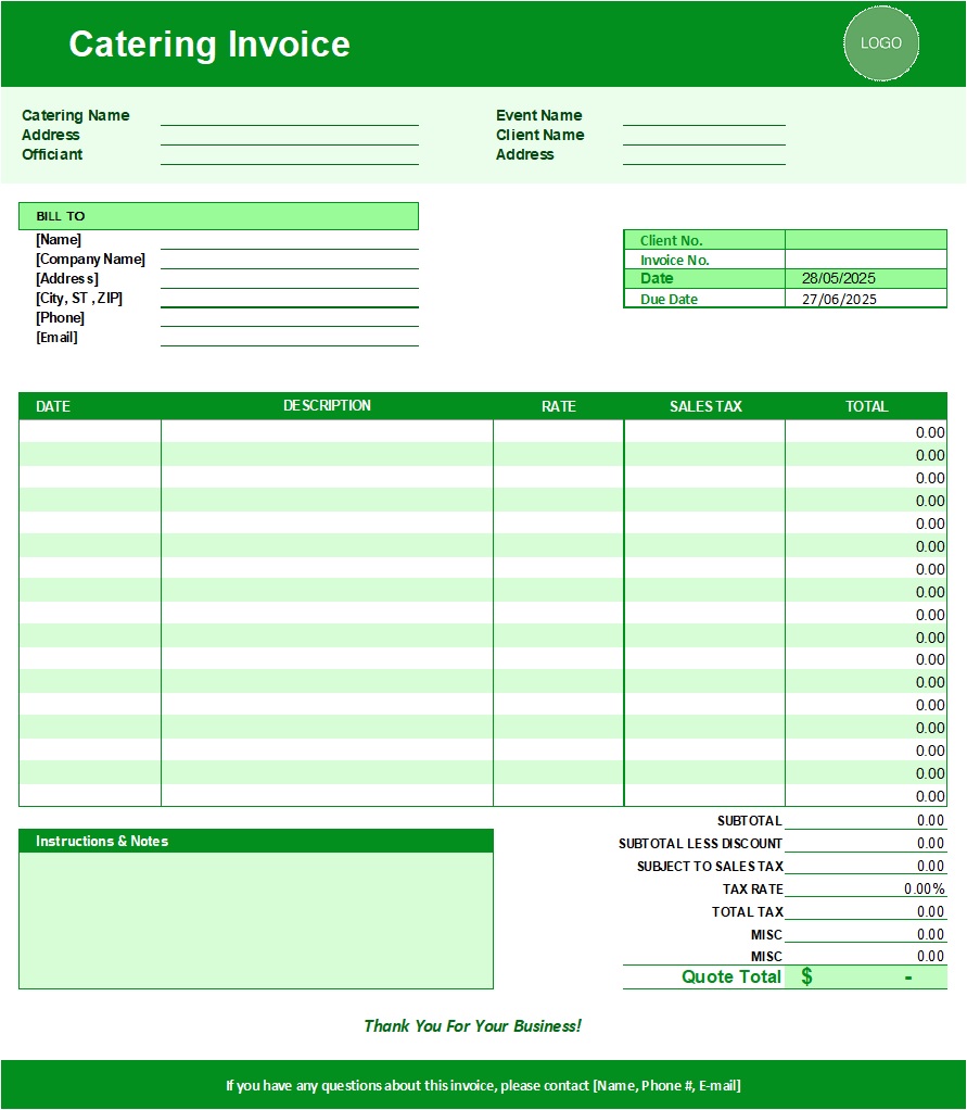 Catering Invoice Template
