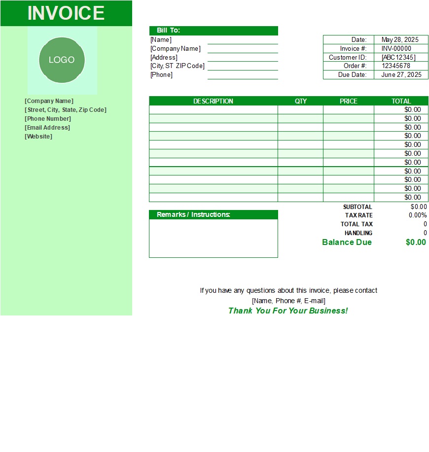 Excel Catering Invoice Template