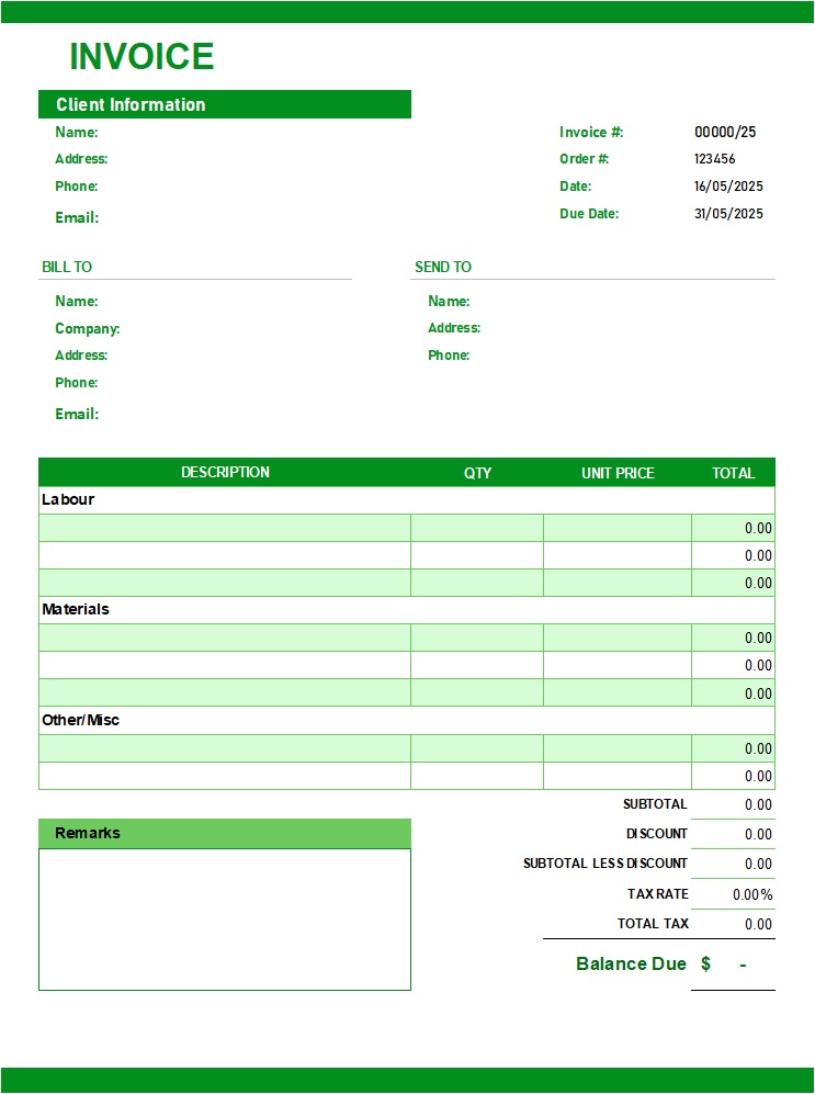General Contractor Invoice Template Excel
