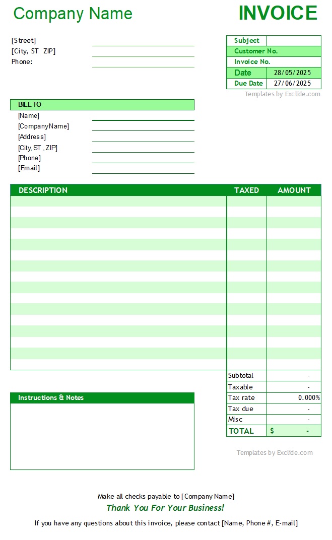 Invoice Template with Partial Sales Tax