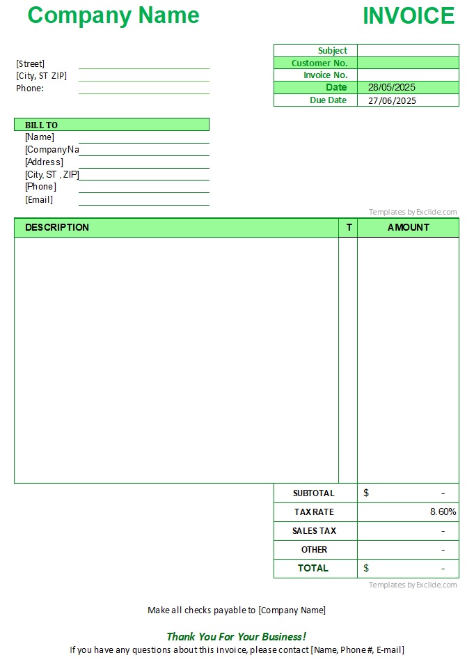 Invoice with Partial Sales Tax