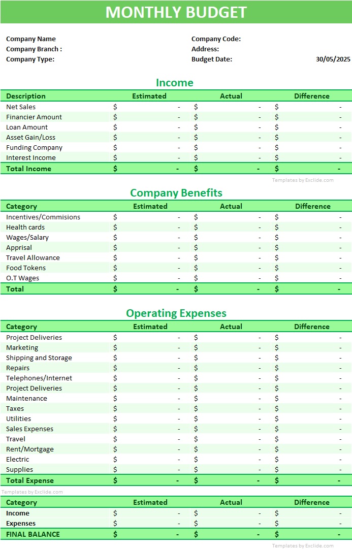 Monthly Budget Template