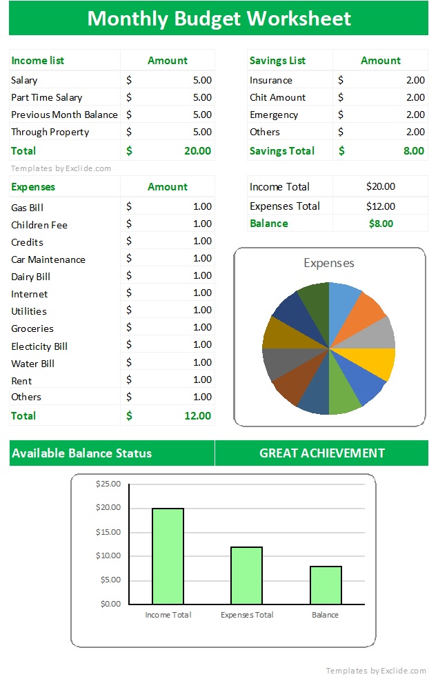 Monthly Budget Worksheet